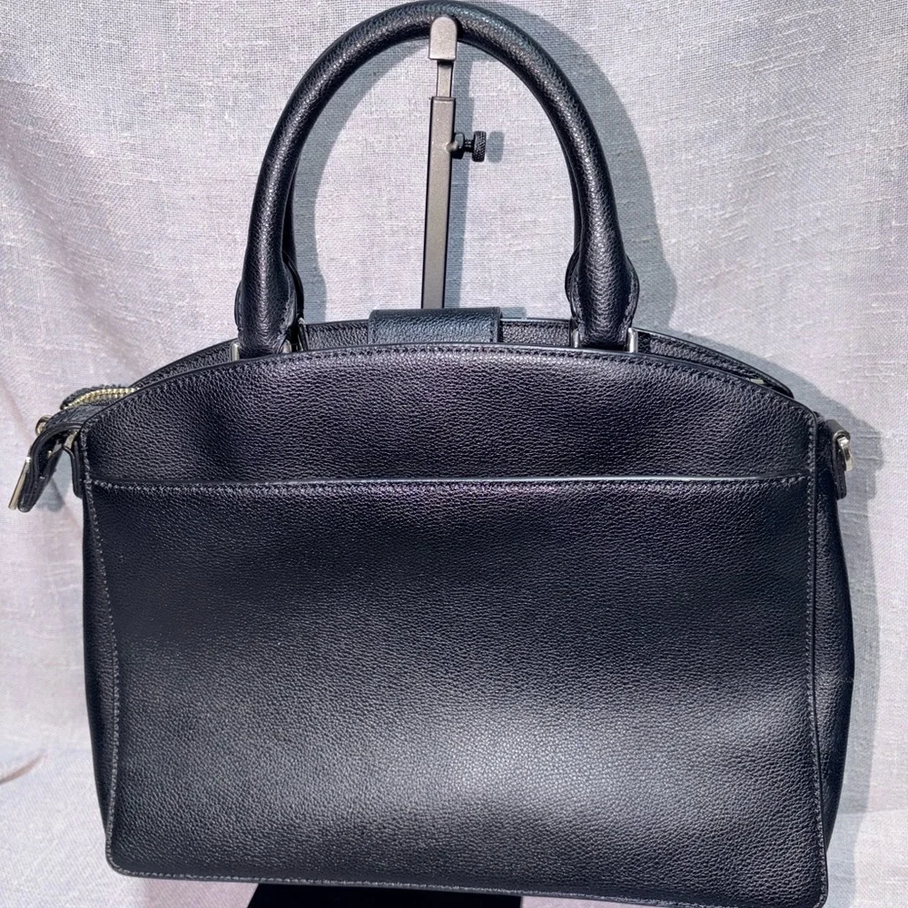 DKNY Black Leather Dome Satchel with Removable Strap